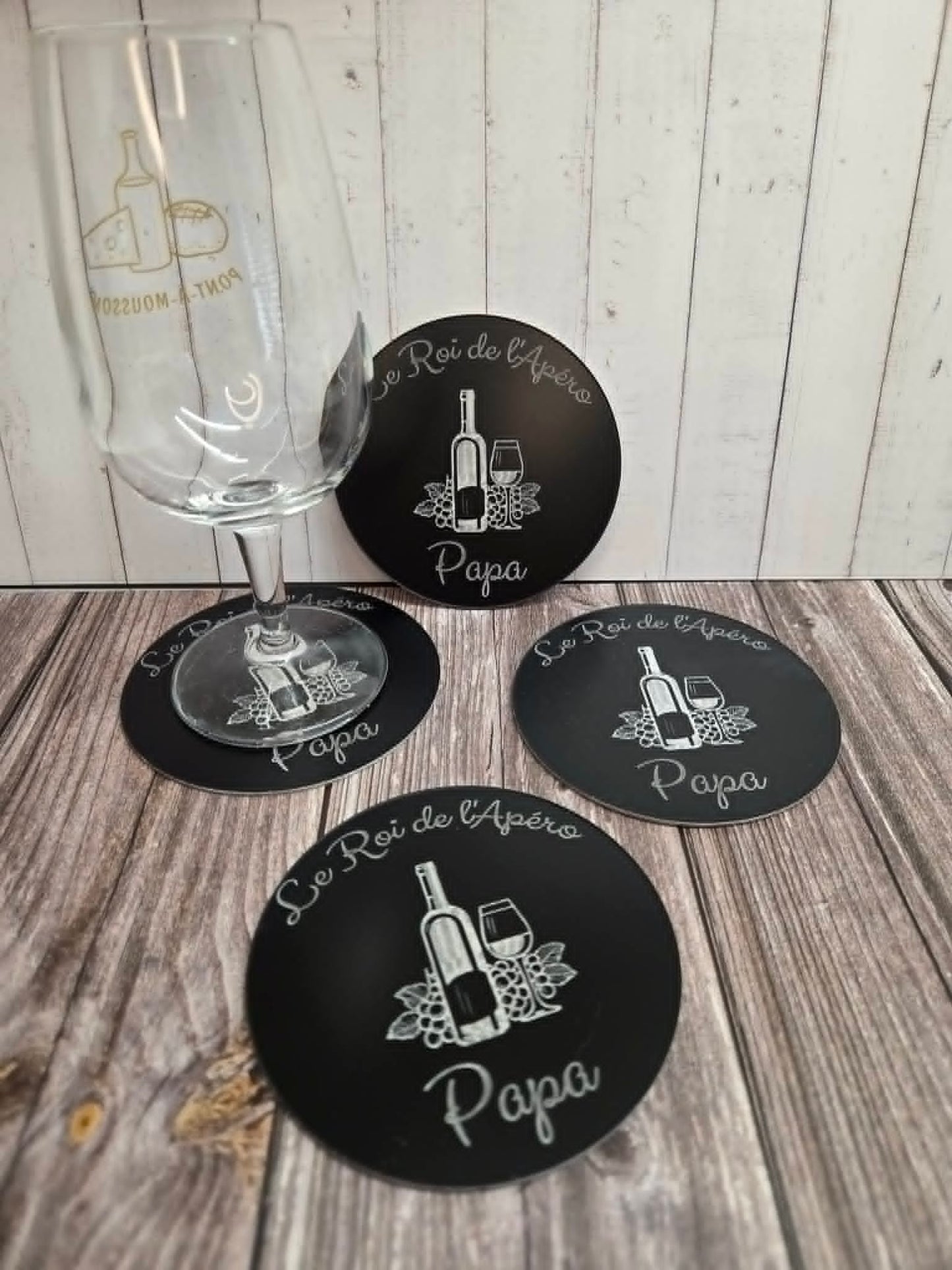 Lot de 4 sous-verres en acrylique noir - Papa