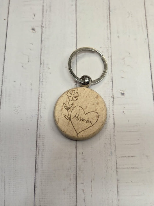 Round wooden keyring - Mum