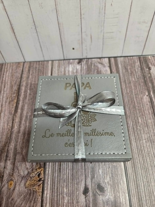 Lot de 4 sous-verre en cuir gris - Papa