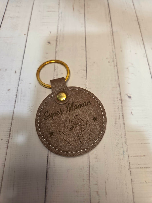 Porte clé en simili cuir - Super Maman