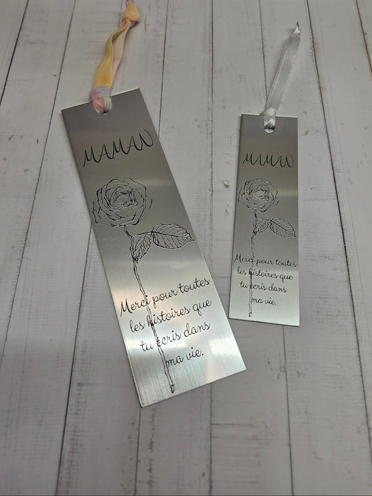 Brushed aluminum acrylic bookmark - Mom