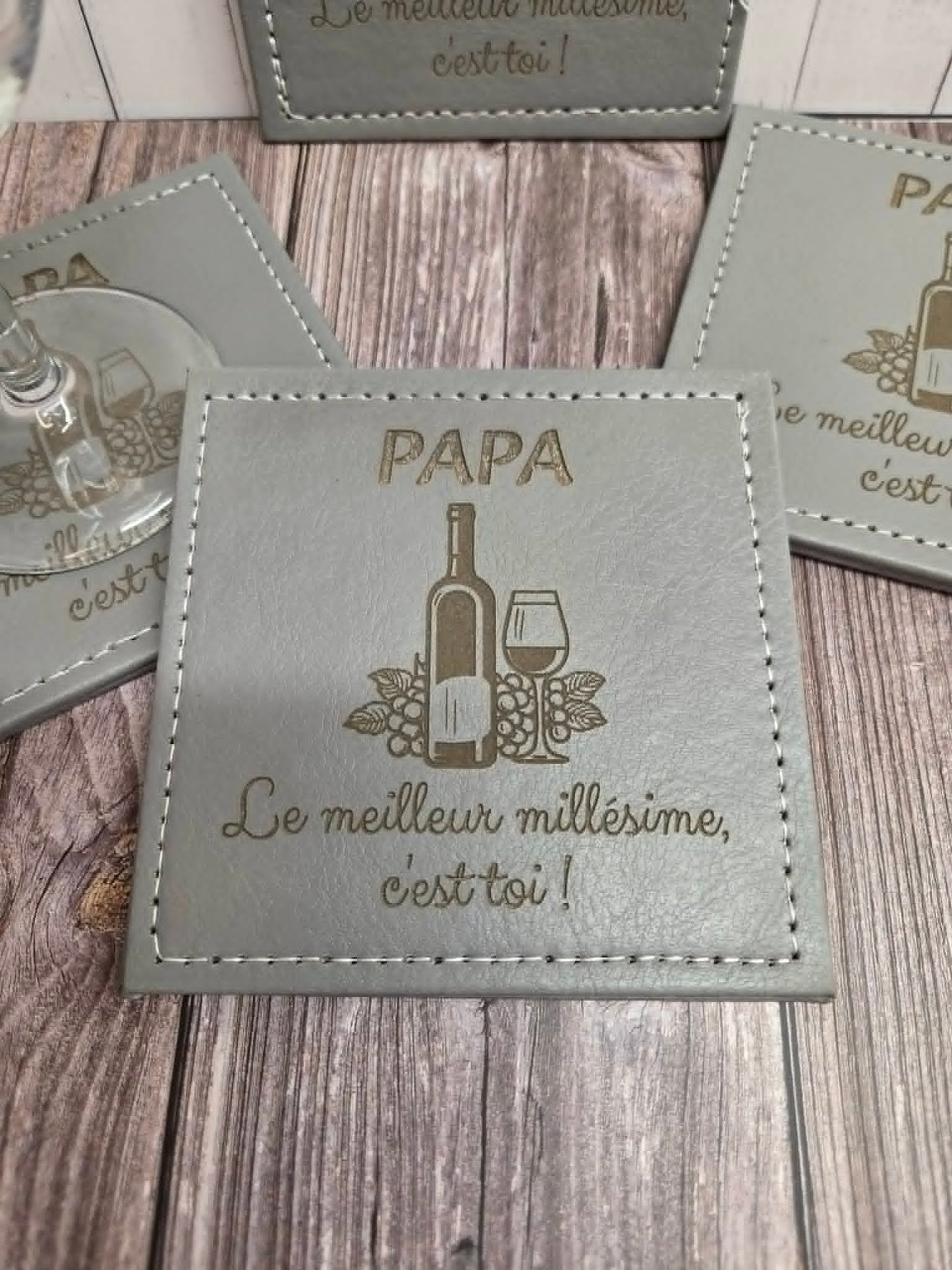 Lot de 4 sous-verre en cuir gris - Papa