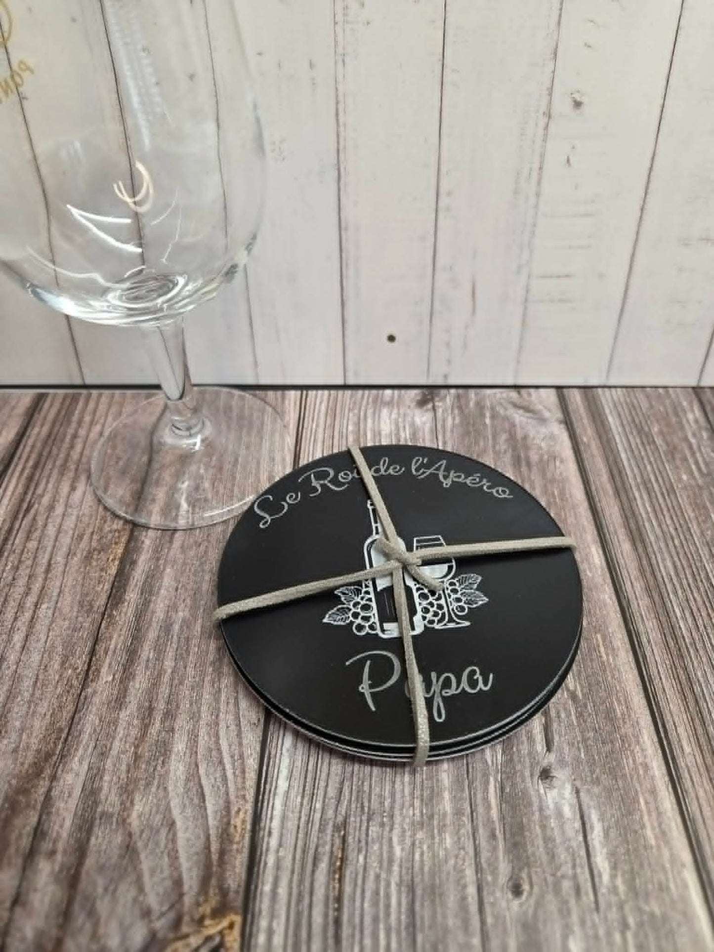 Lot de 4 sous-verres en acrylique noir - Papa