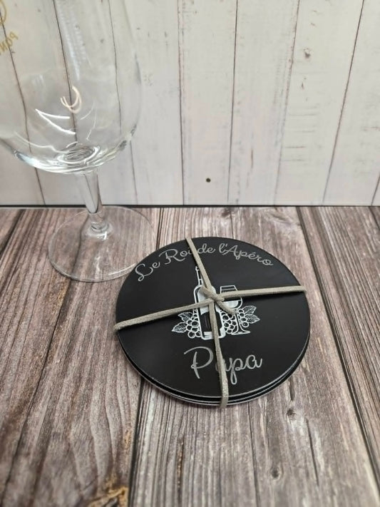 Lot de 4 sous-verres en acrylique noir - Papa