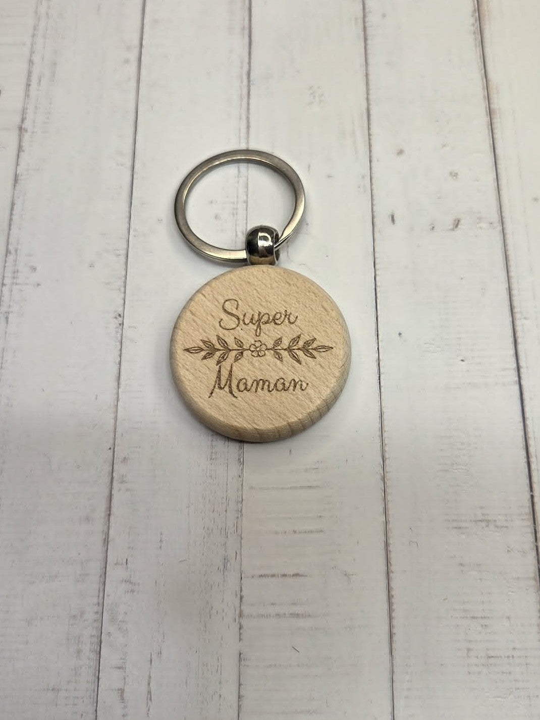 Porte-clés rond en bois - Maman
