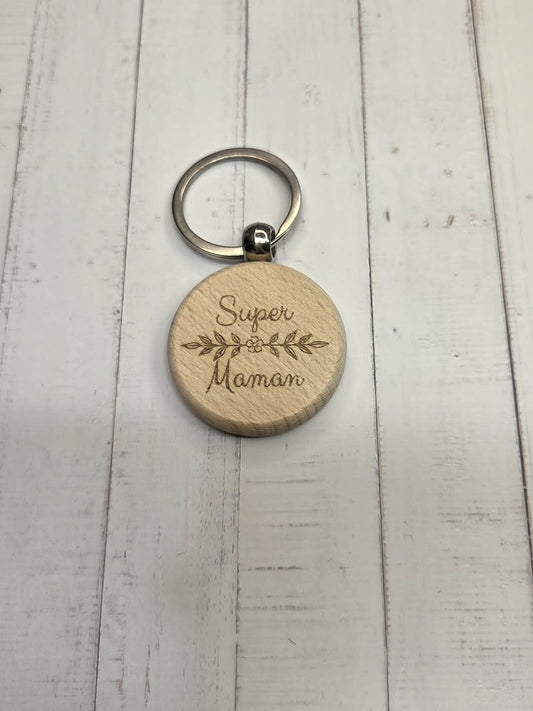Round wooden keyring - Mum