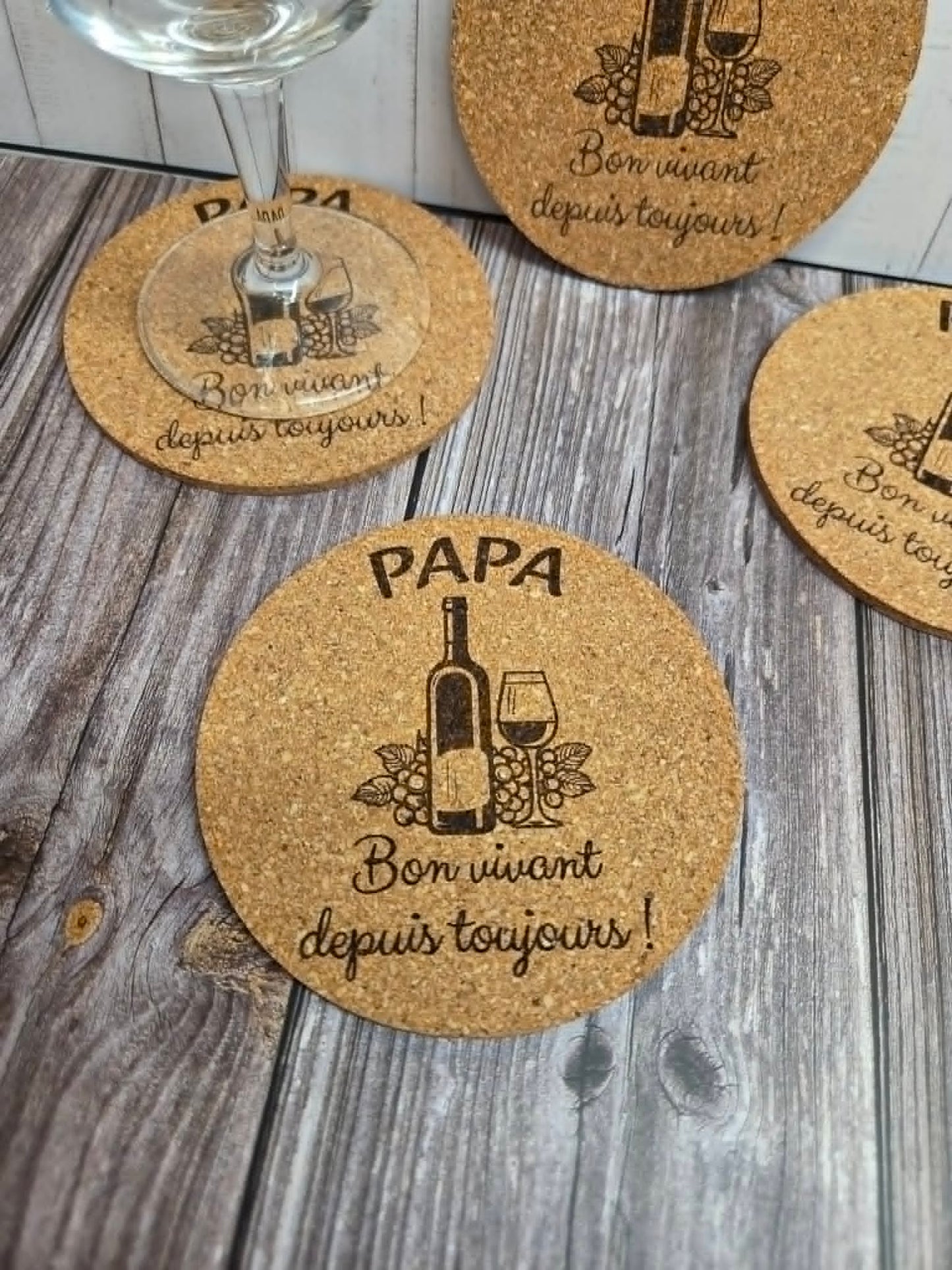 Lot de 4 sous-verres en liège - Papa
