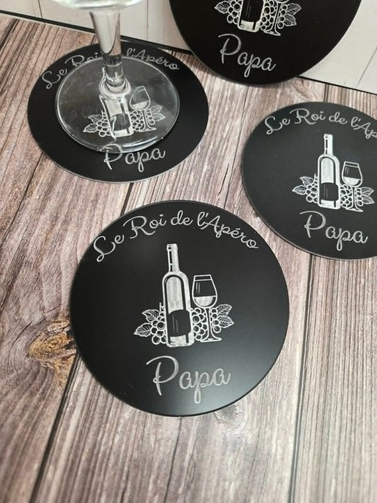 Lot de 4 sous-verres en acrylique noir - Papa