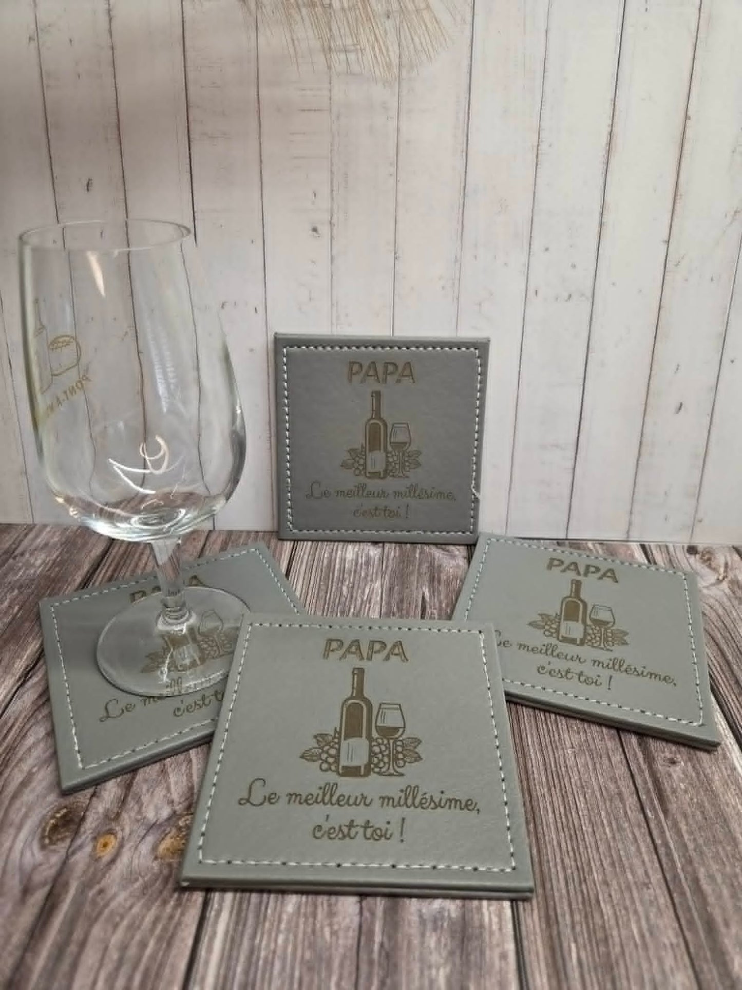 Lot de 4 sous-verre en cuir gris - Papa