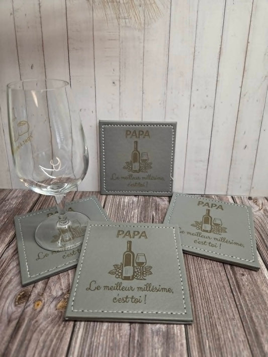 Lot de 4 sous-verre en cuir gris - Papa