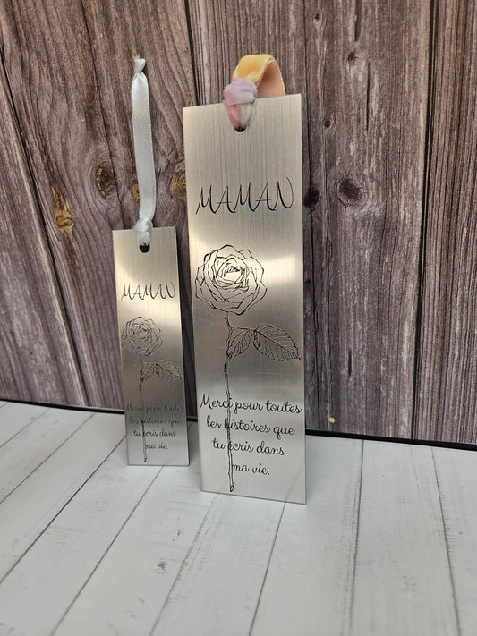 Brushed aluminum acrylic bookmark - Mom